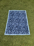 Blue fleece baby blanket, handmade soft polyester throw with light blue piping