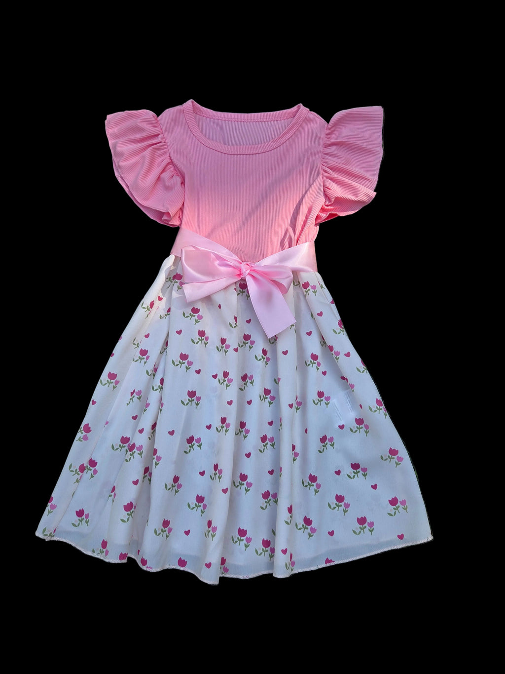 Pink tulip & heart girls dress