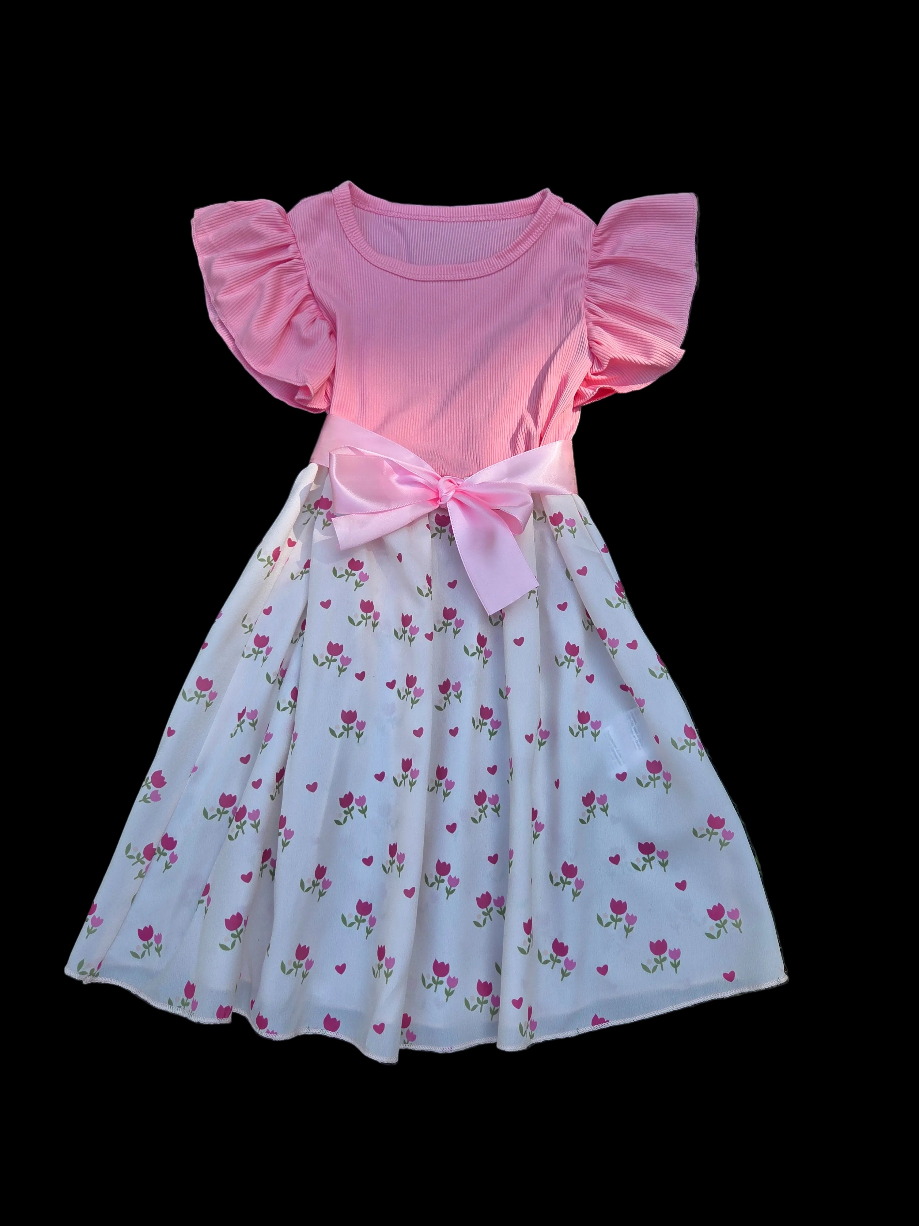 Pink tulip & heart girls dress