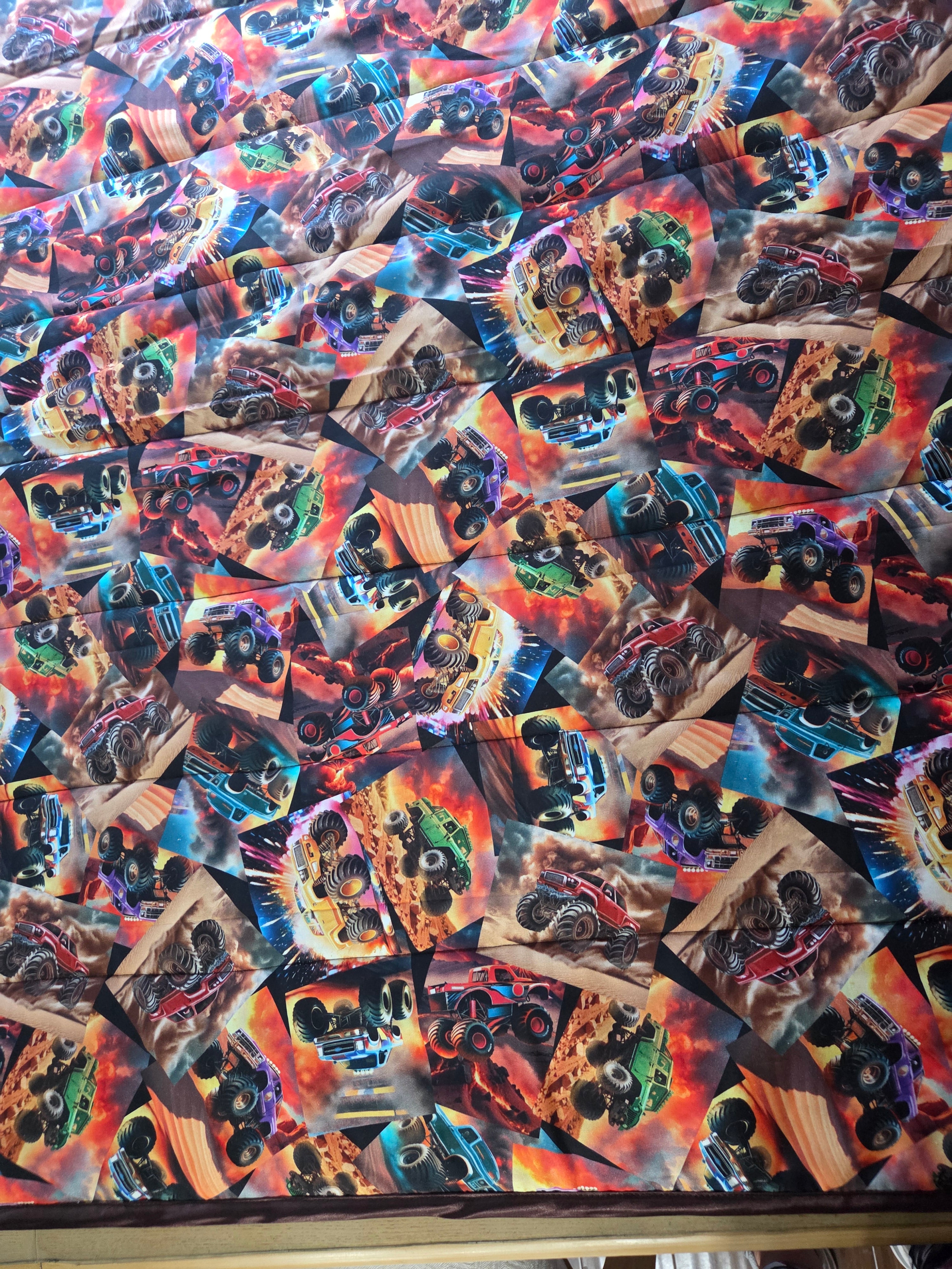 Handmade monster truck quilted blanket