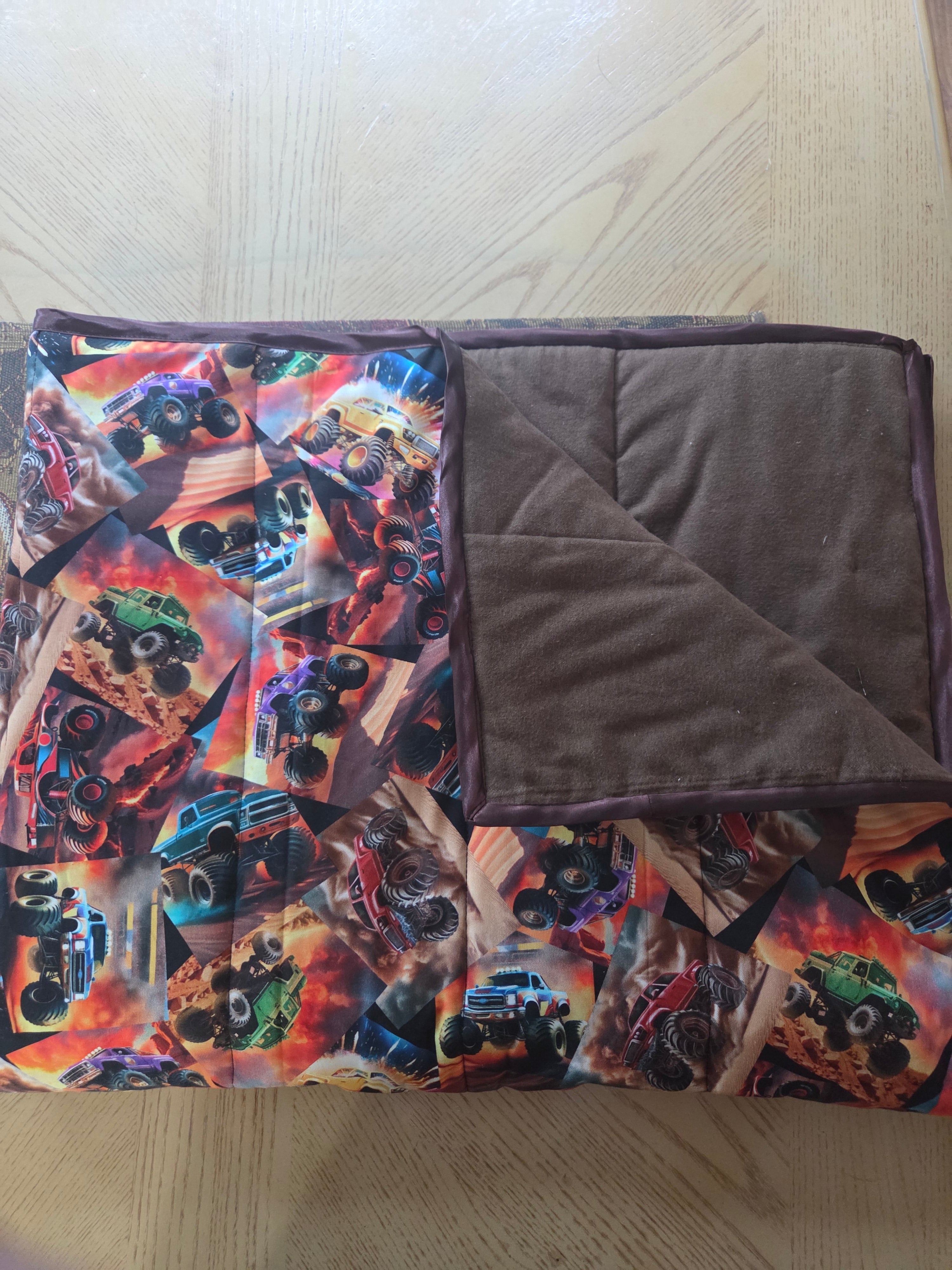 Handmade monster truck quilted blanket