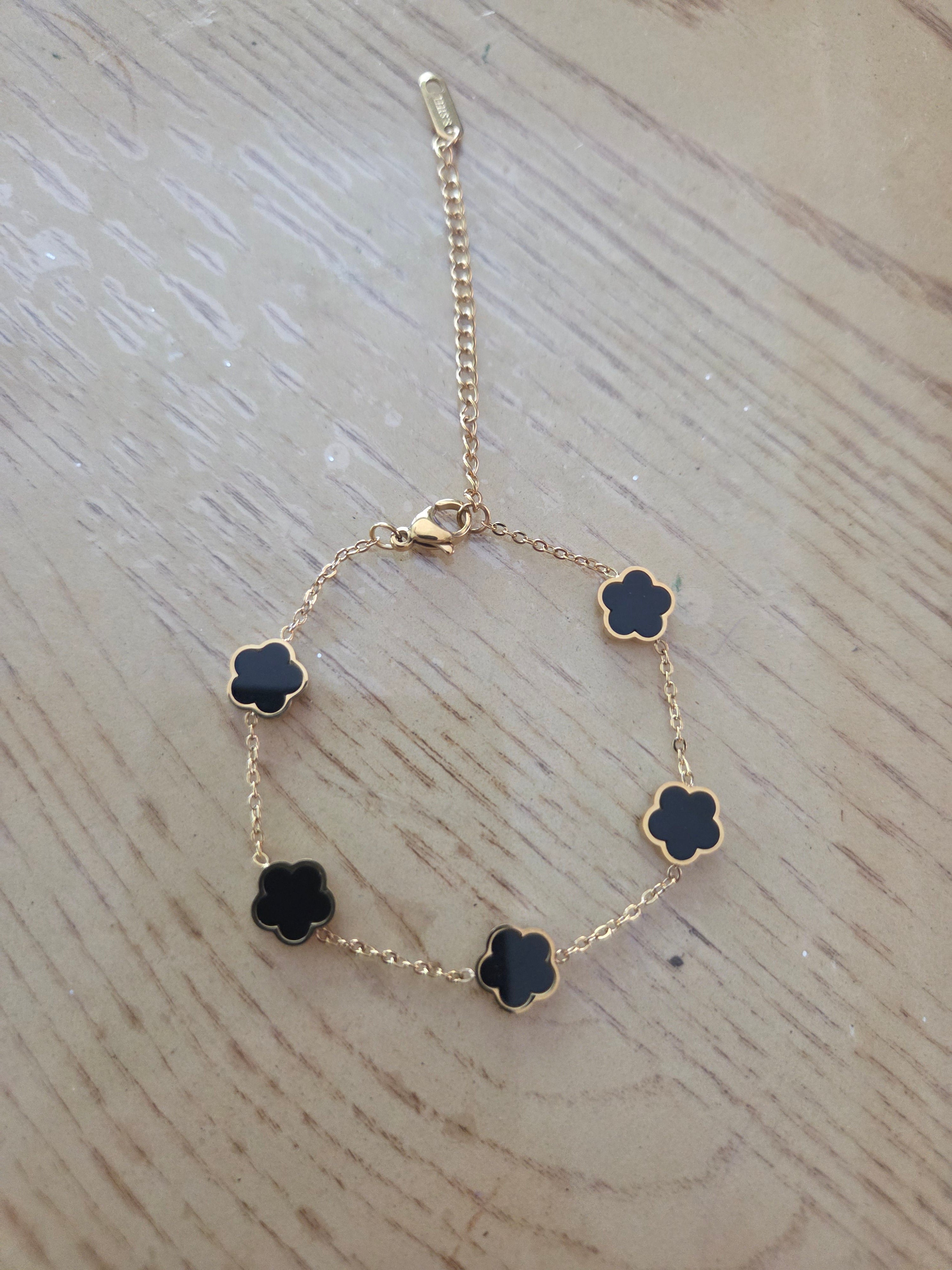 18k gold  plated black clover bracelet