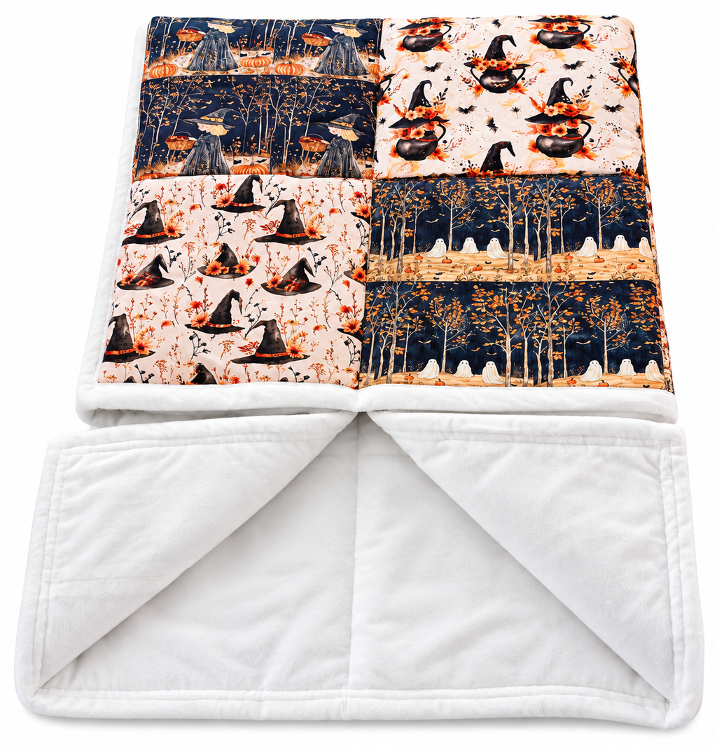 Handmade halloween patchwork quilted blanket