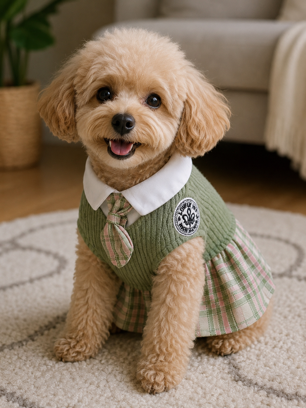 Small dog dress with collat and tie