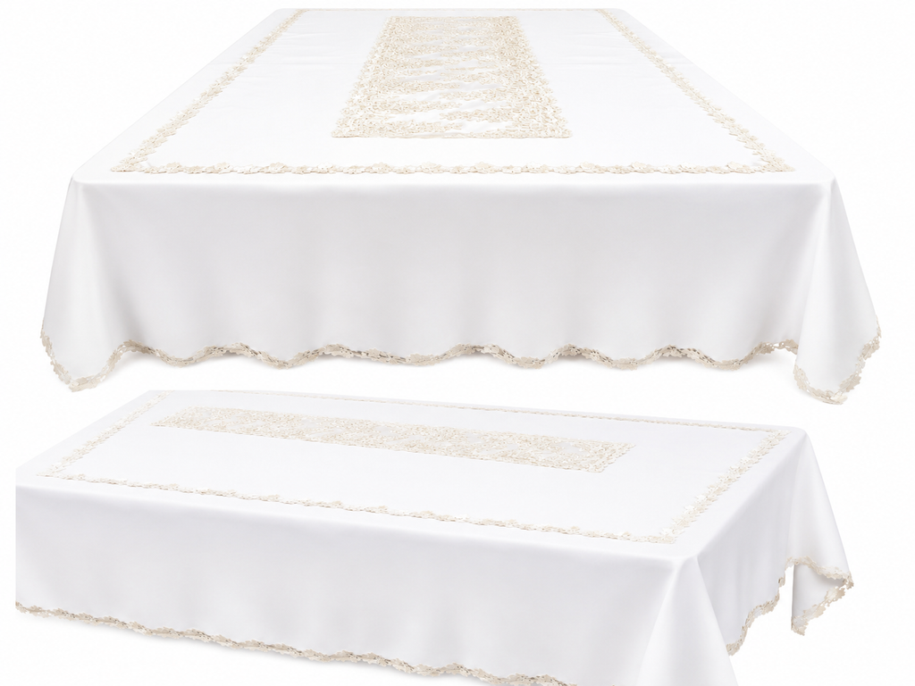 Handmade embroidered lace rectangular table cover
