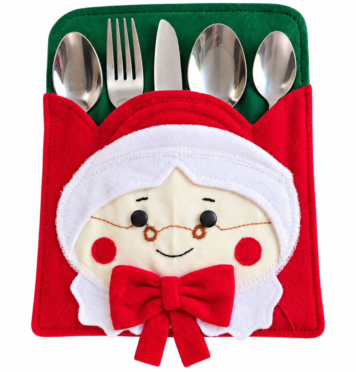 Handmade christmas Mrs. Claus silverware holder- holiday cutlery pocket