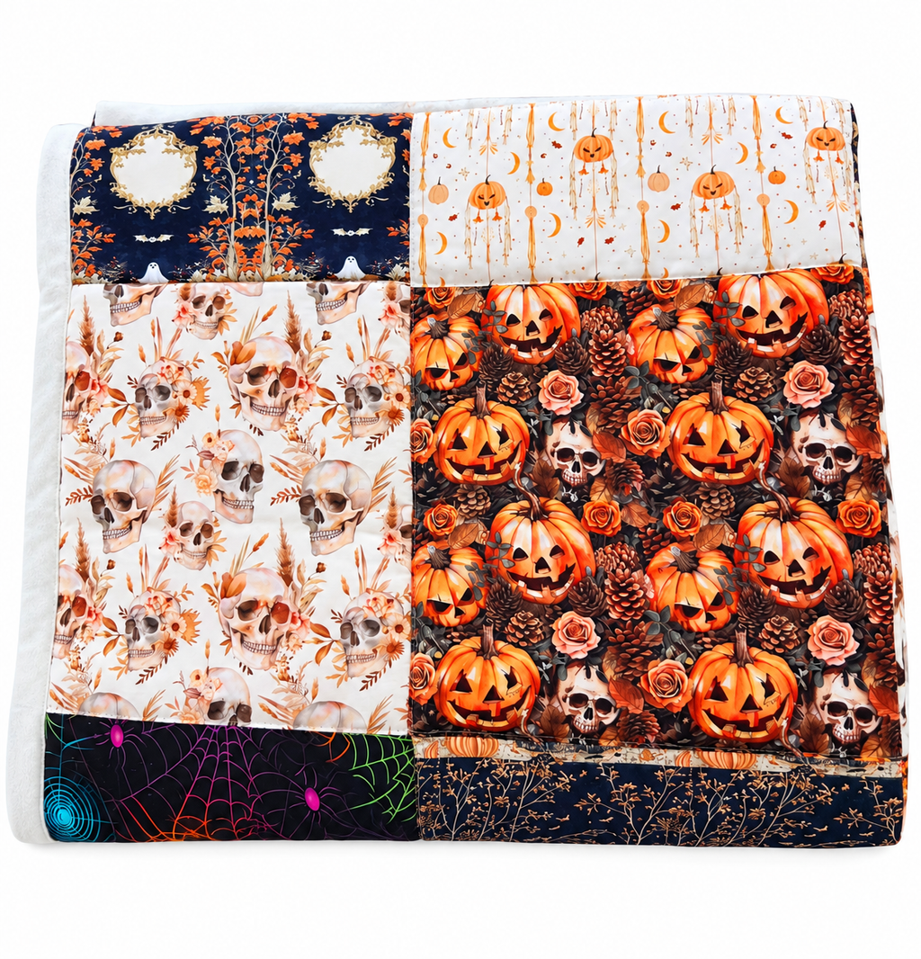 Handmade halloween patchwork quilted blanket