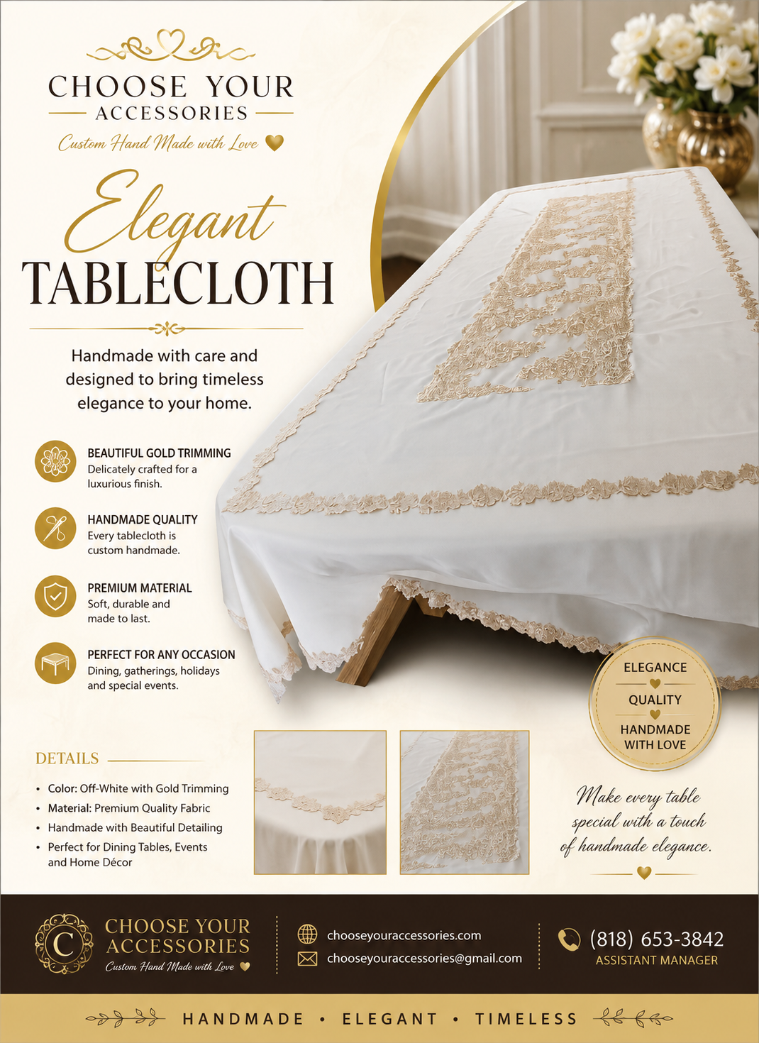 Handmade embroidered lace rectangular table cover