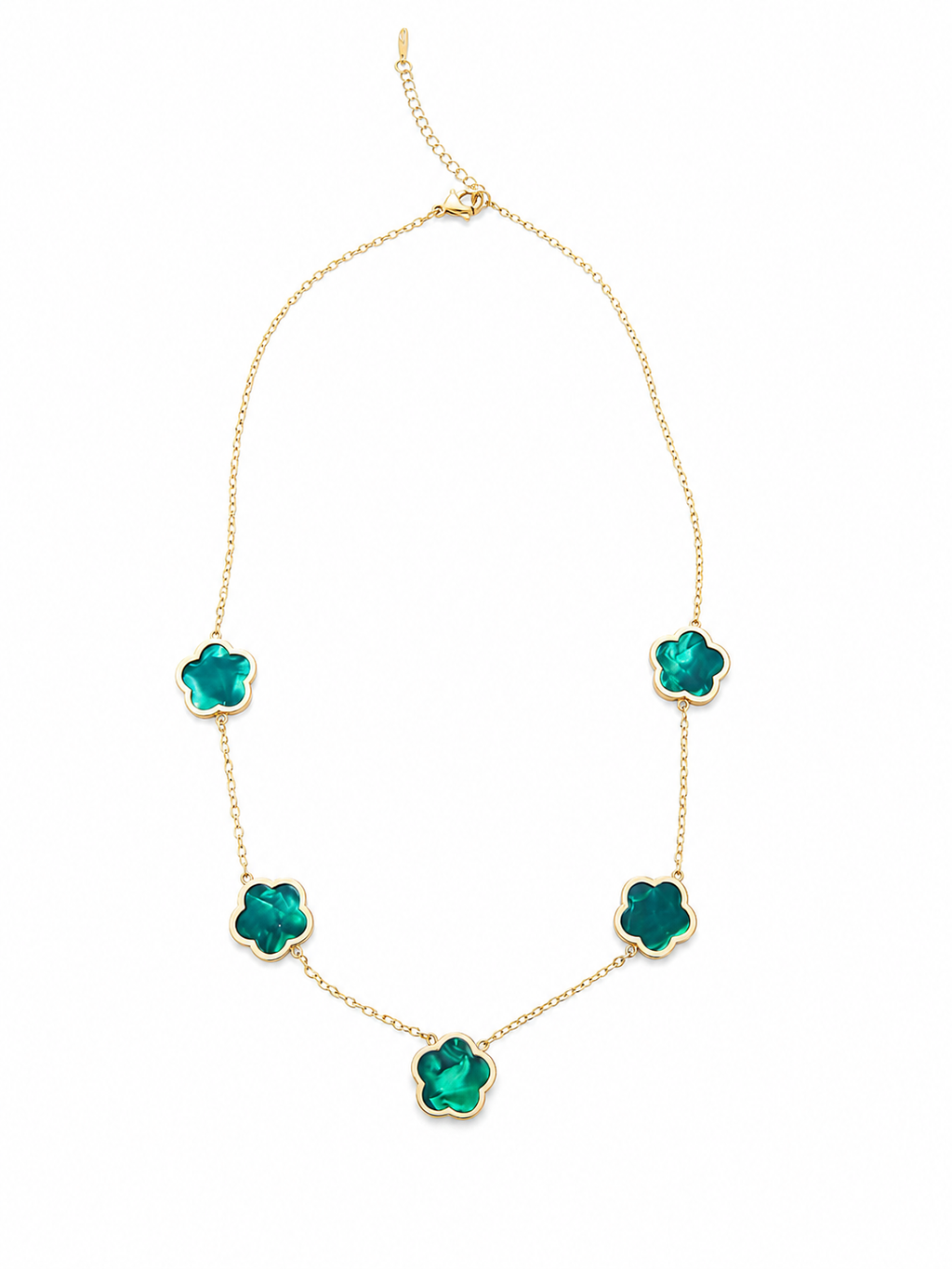 18k gold plated green clover necklace