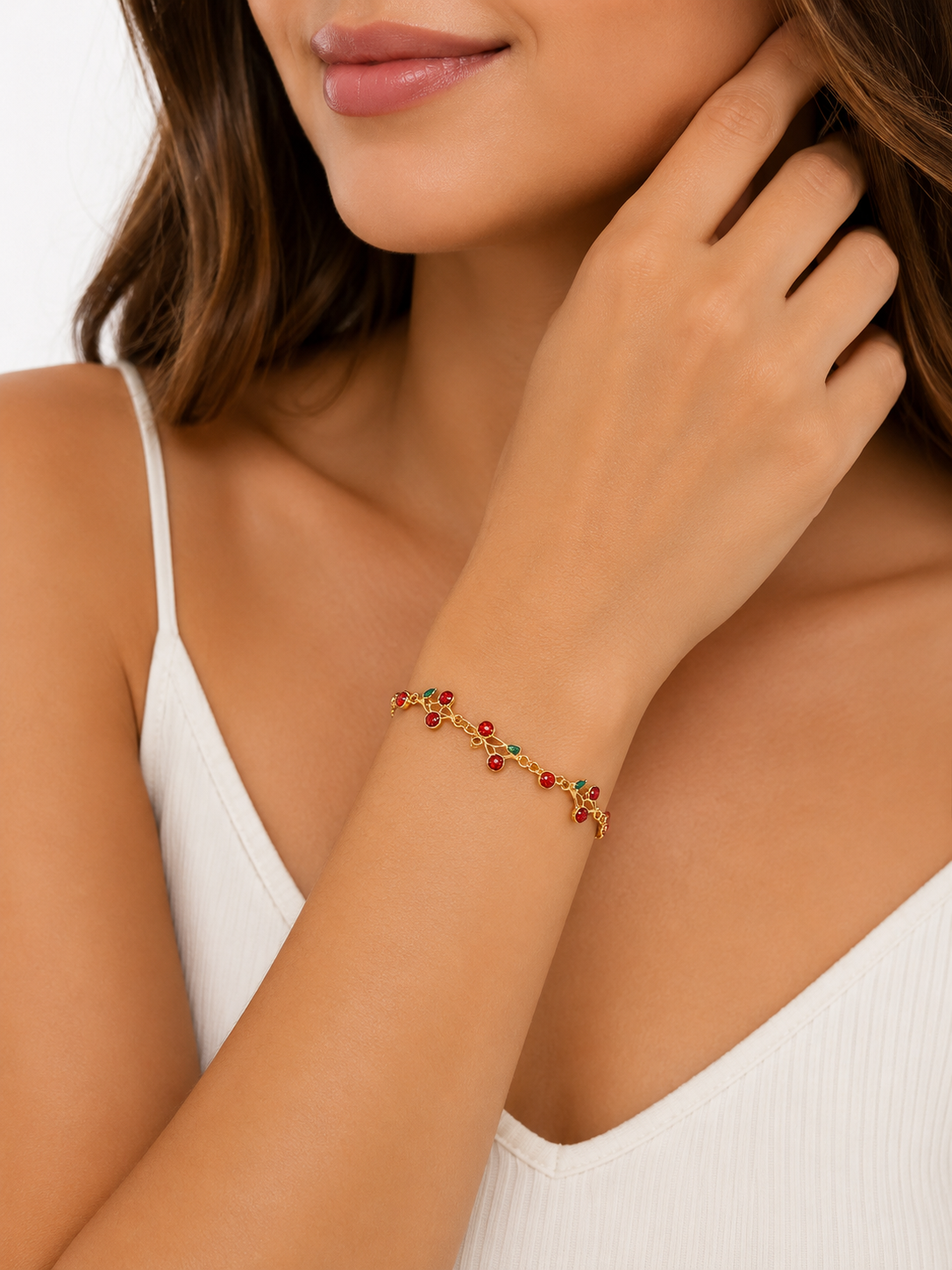 Cherry bracelet 18k gold plated