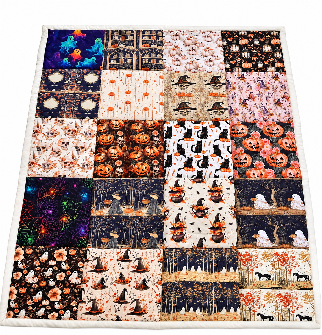 Handmade halloween patchwork quilted blanket