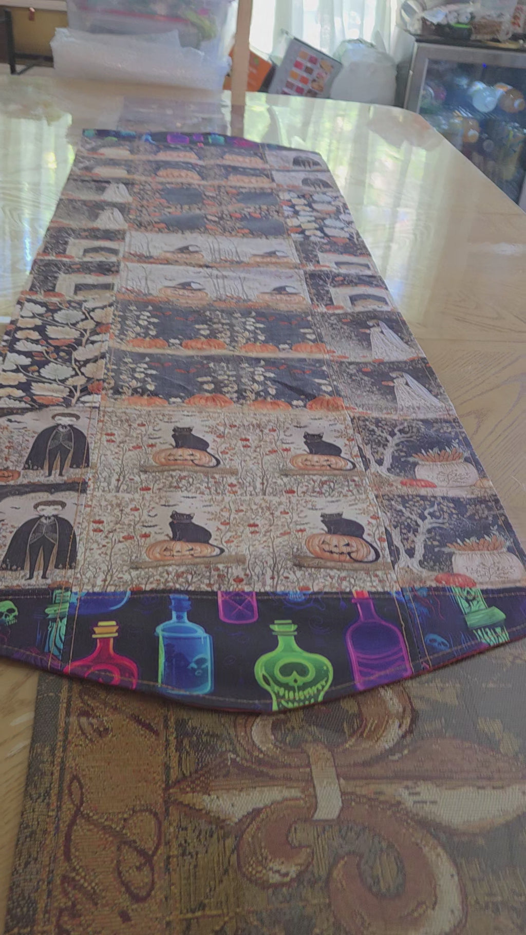 Handmade halloween patchwork table runner
