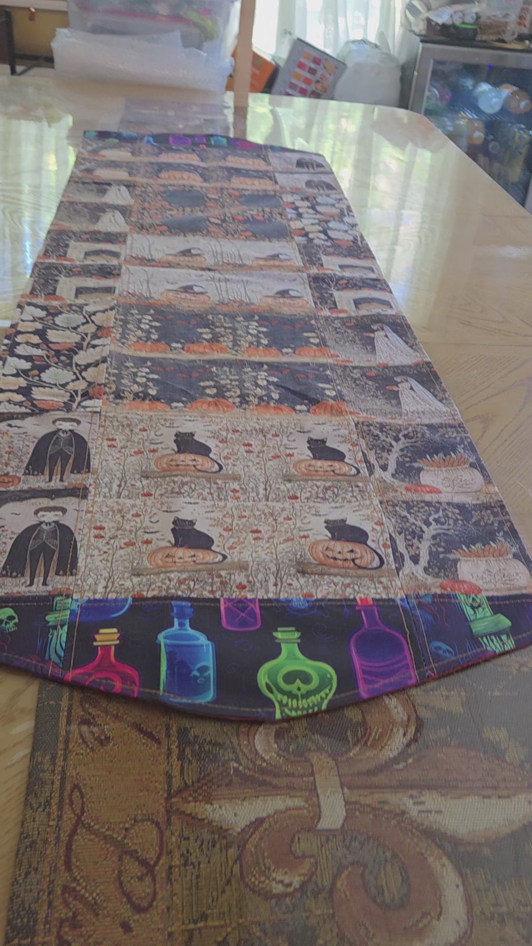 Handmade halloween patchwork table runner