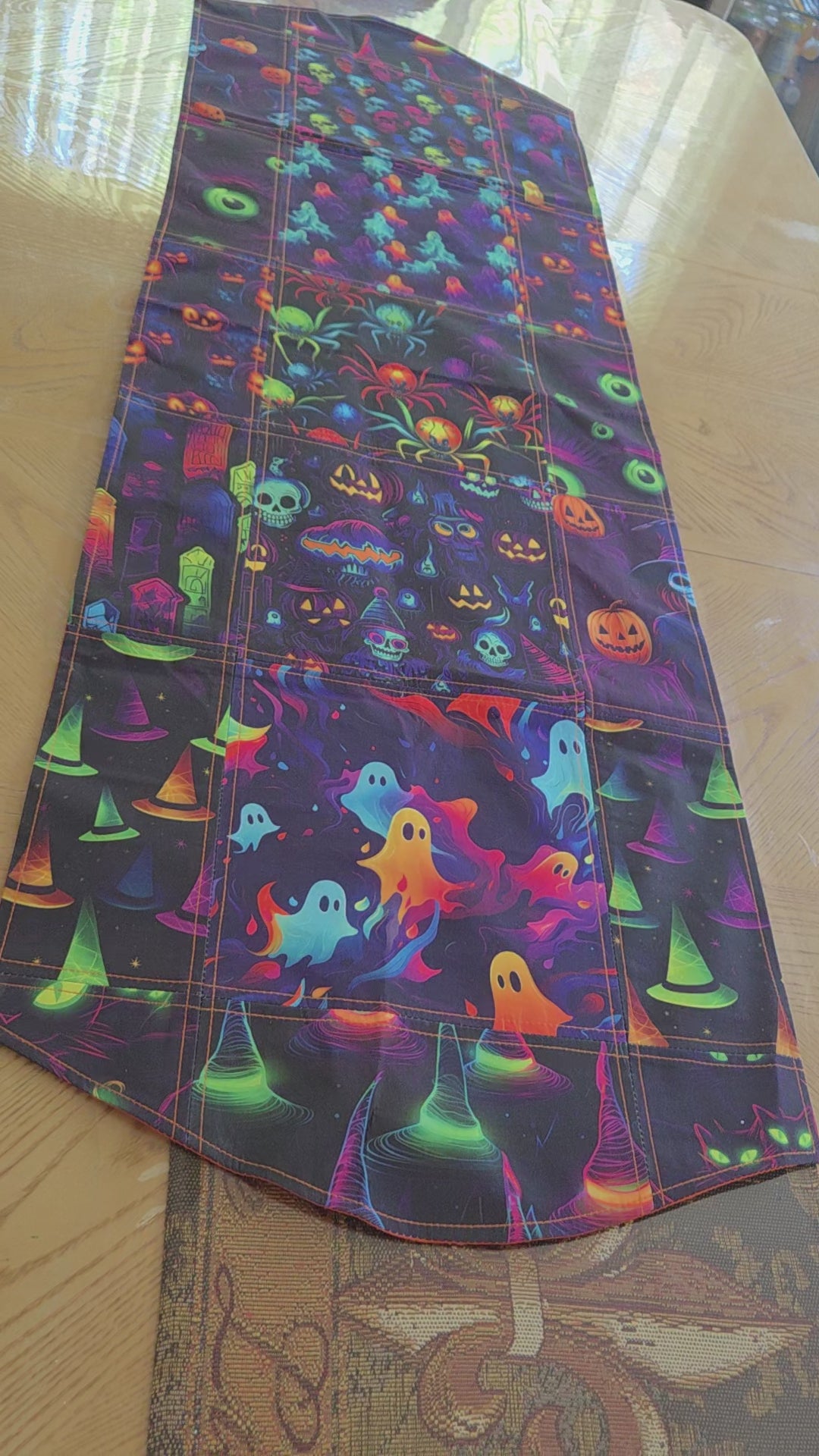 Handmade halloween themed patch work table runner